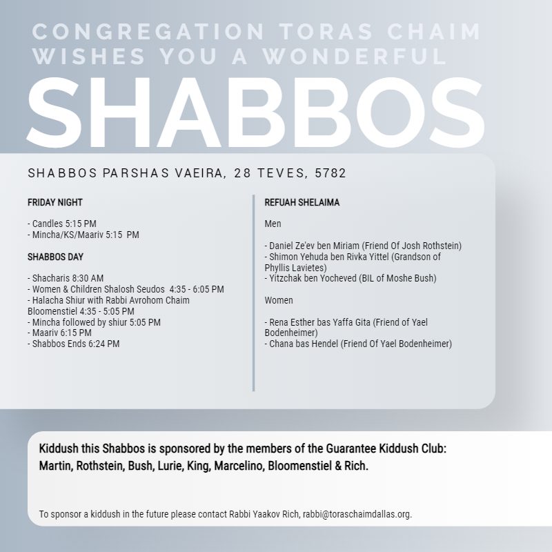 Shabbos Parshas Vaeira 5782