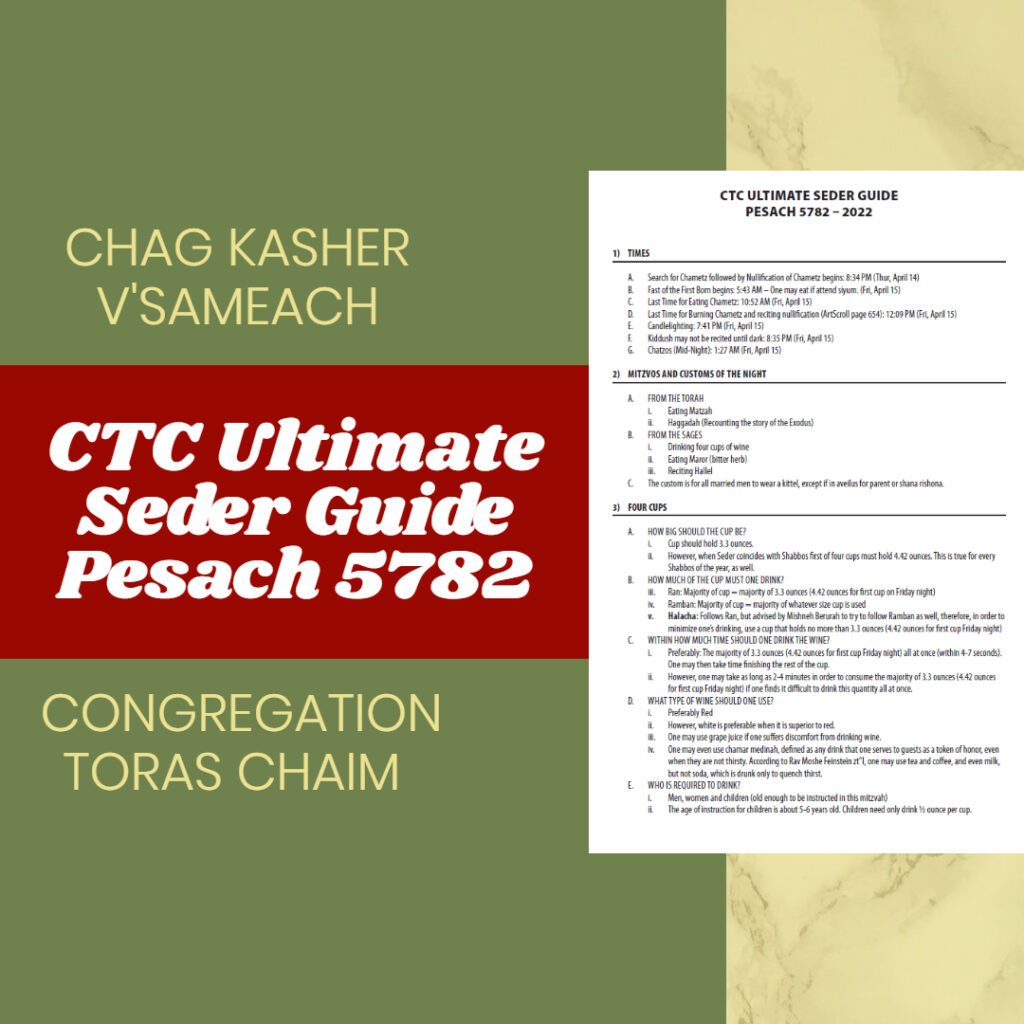 CTC Ultimate Pesach Seder Guide 5782 – 2022