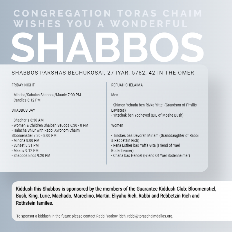 Shabbos Parshas Bechukosai, Mevorchim 5782