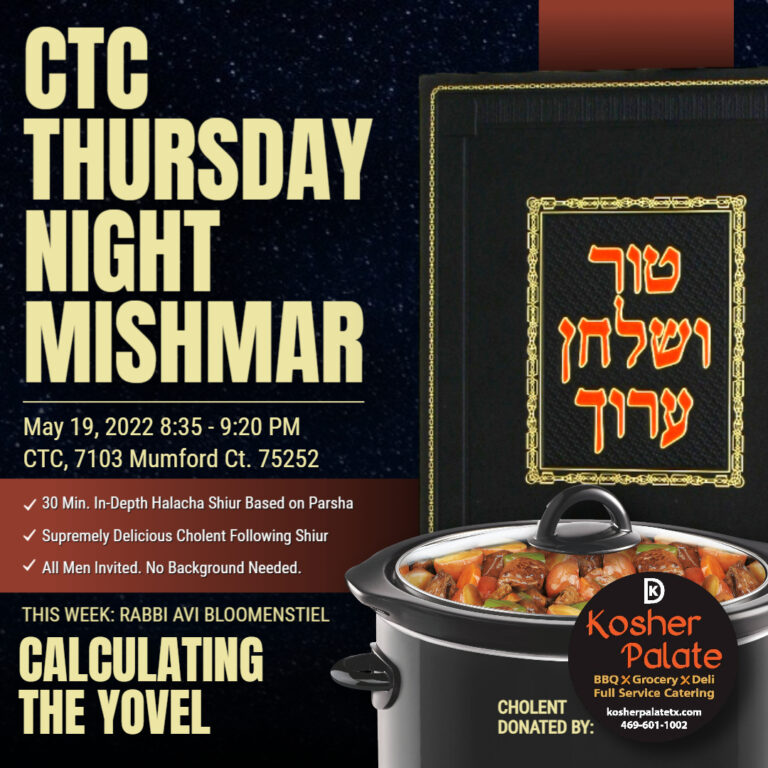 CTC Thursday Night Mishmar: Thur., May 19, 2022. Calculating the Yovel
