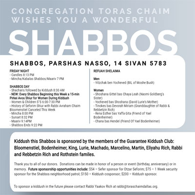 CTC Shabbos Nasso 5783