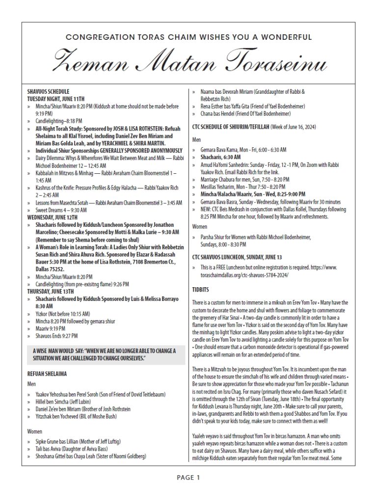 CTC Shavuos 5784