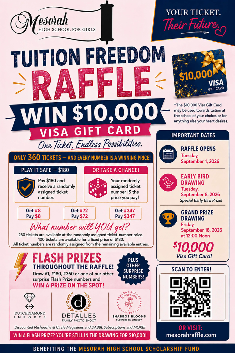 Mesorah High School 2026 Tuition Freedom Raffle